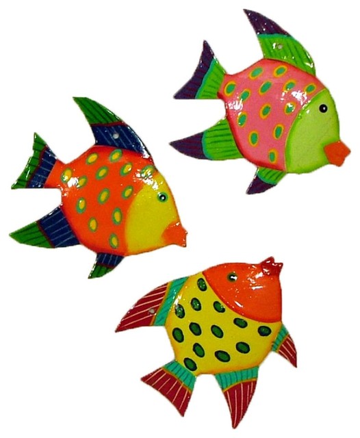 Spotted Tropical Tiki Bright Fish Tree Ornaments Haitian Metal Set of 3 ORN2A 