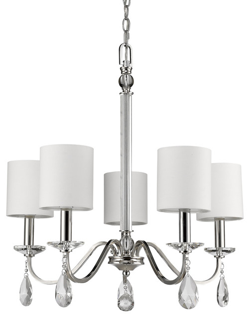 Lily Indoor 5-Light Chandelier With Shades/Crystal Pendants Polished Nickel