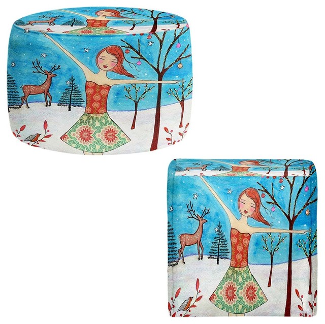 Winter Skater Pouf Chair Foot Stool, Round 20"x14"