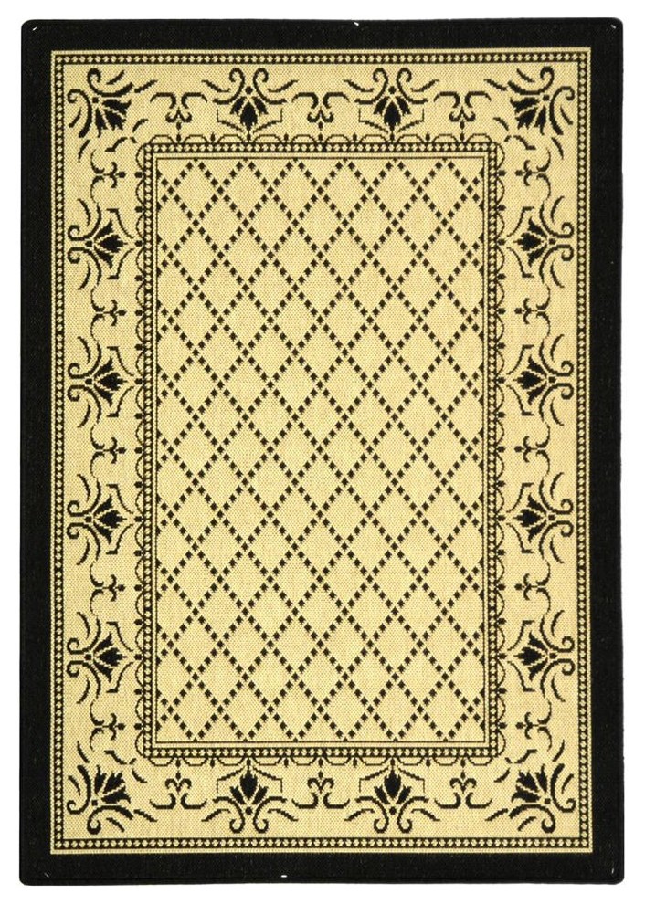 Lattice Rug in Sand & Black with Border, 6 ft. 7 in. Round