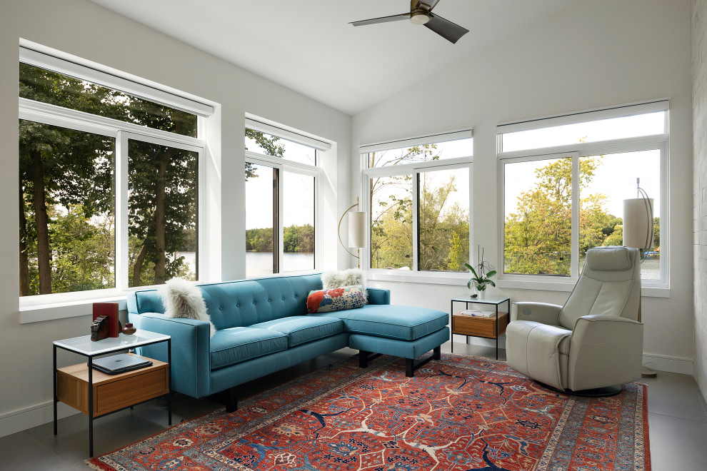 Example of a trendy gray floor sunroom design in Other with a standard ceiling
