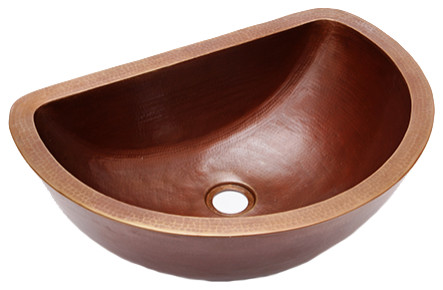 18" D-Shape Copper Vessel Sink, Matte Copper