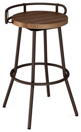 Button Swivel Stool With Wood Seat, Bar Seat