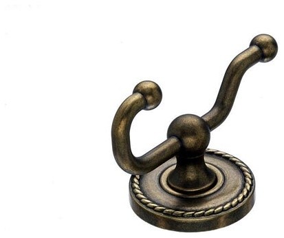 Edwardian Bath Double Hook, German Bronze, Rope Backplate