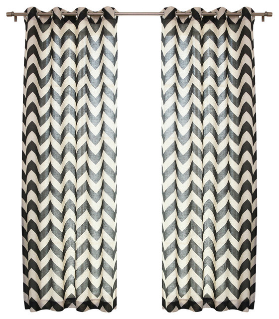 Linen Blend Chevron Print Curtains, 84" Contemporary Curtains by Best Home Fashion Houzz