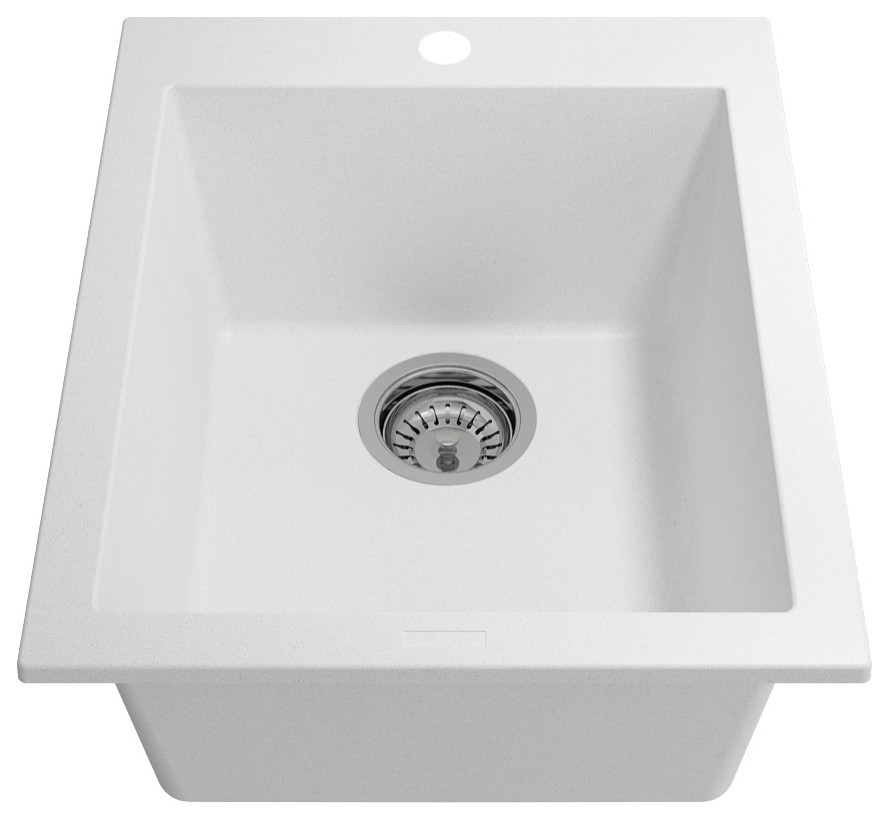 BOCCHI 1608-507-0126 Granite 16" Single Bowl Bar Sink w/ Strainer in Milk White