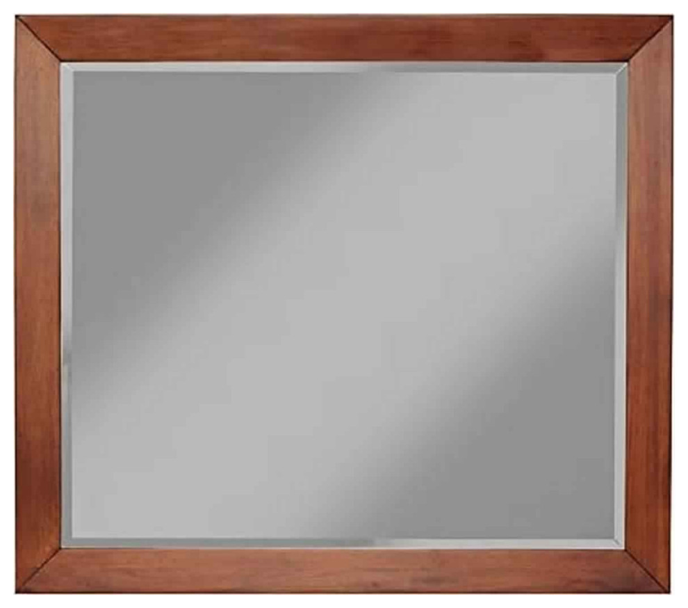 Wooden Frame Dresser Mirror with Natural Grain Details, Cherry Brown