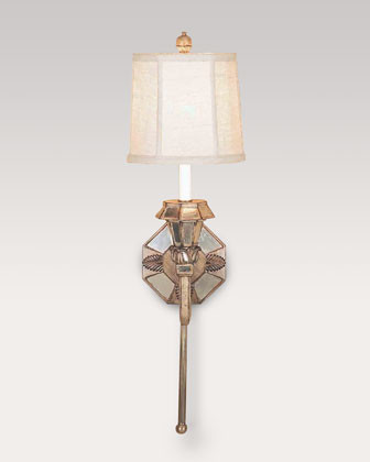 Mirrored Sconce with Linen Shade