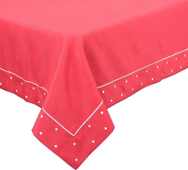 Polka Dot Embroidered Easy Care Tablecloth Contemporary Tablecloths