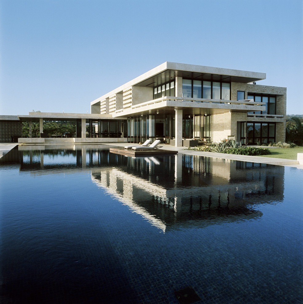 Expansive modern rectangular pool in Miami.