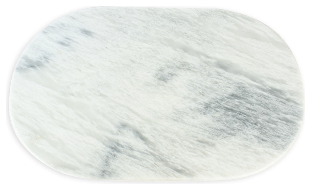 Polished Marble Table Place Mat, Oval Shaped With White Finish