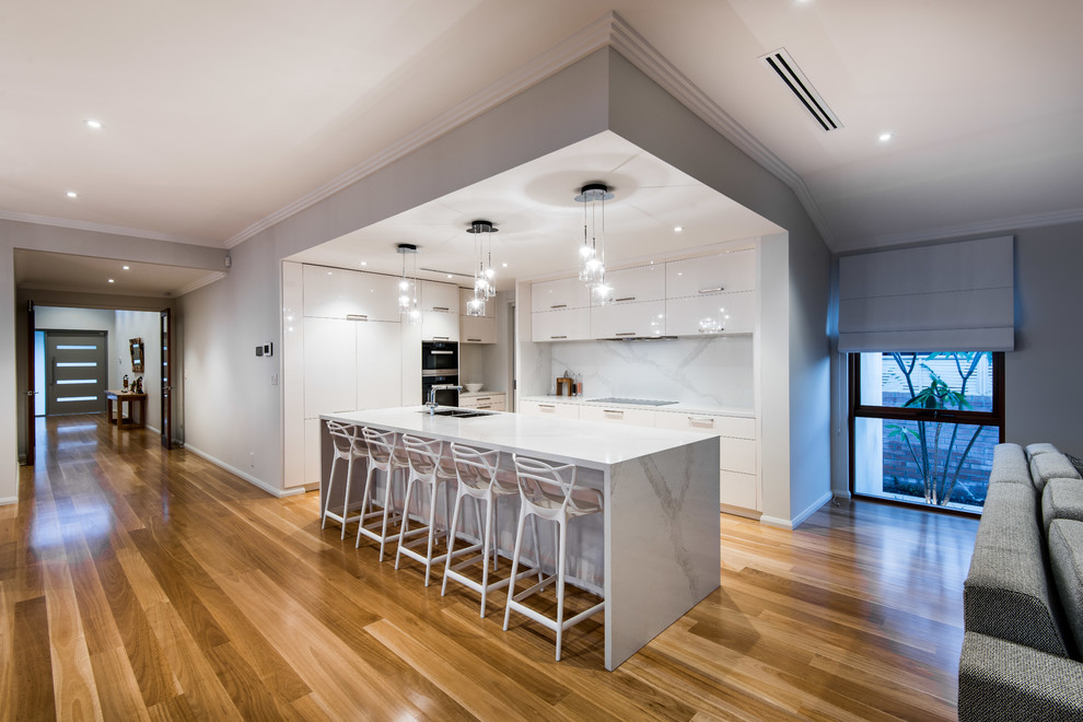 Design ideas for a contemporary kitchen in Perth with with island.