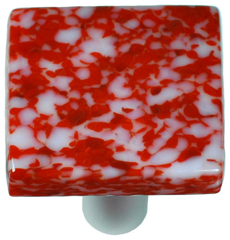 Art Glass Square Granite Pull, Alum Post, Granite, Red & White