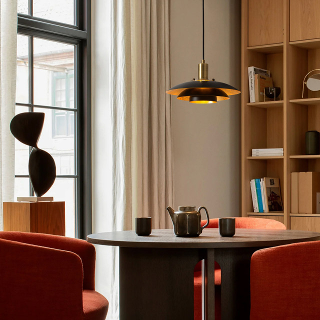 Rancho Mirage Large Pendant Light Matte Black/Gold-Leaf Shade ...