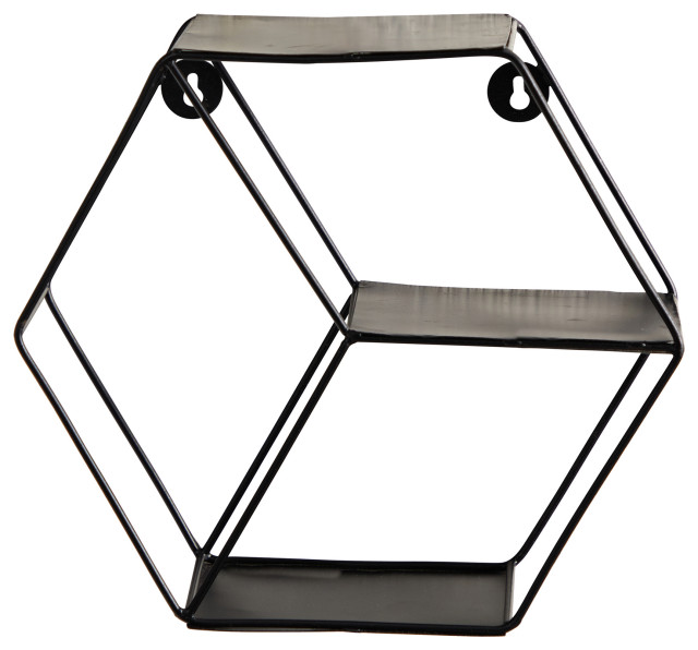 10" Black Matte Hexagon Wall Shelf Industrial Display And Wall