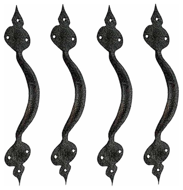 4 Door Pulls Black Wrought Iron Heart Badge 11" Rustic And Drawer Handle Pulls by