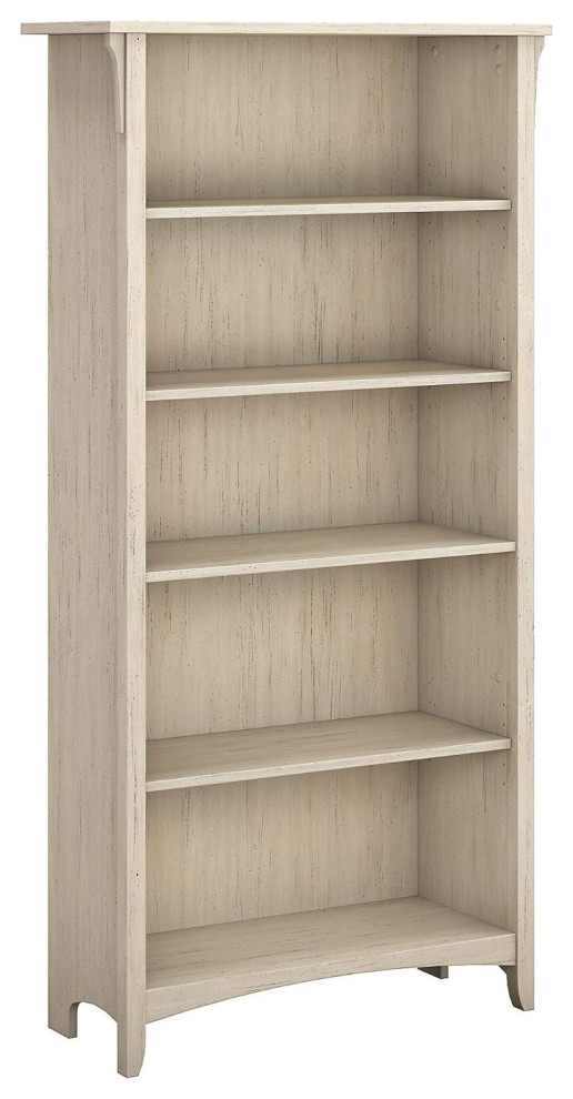 Tall Bookcase, Tapered Legs With Curved Base and Adjustable Shelves, Antique White