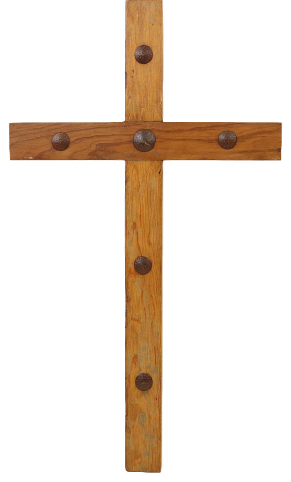 Old Door Cross With Extra Large Clavos Wall Sculptures by Mexican