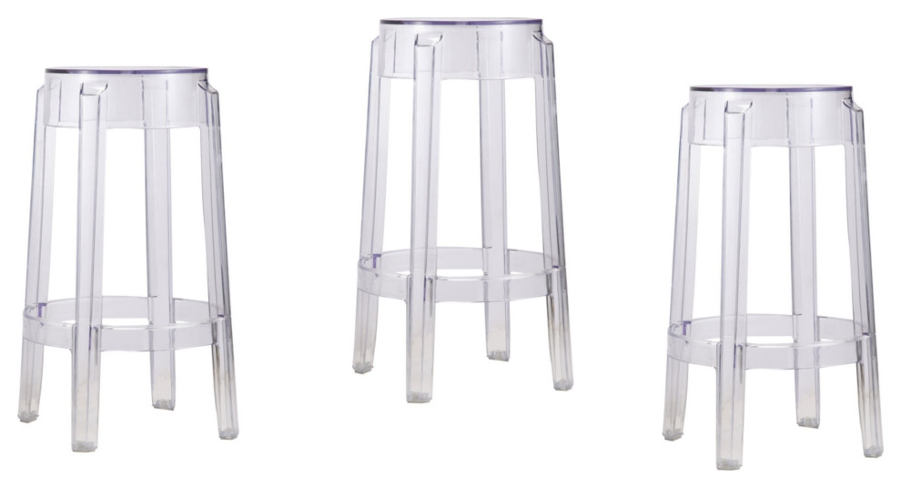 Ghost Backless Stool, Set of 3, 30" Contemporary Bar Stools And