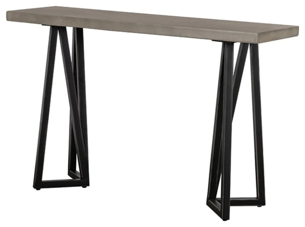 Virginia Modern Concrete and Black Metal Console Table Industrial