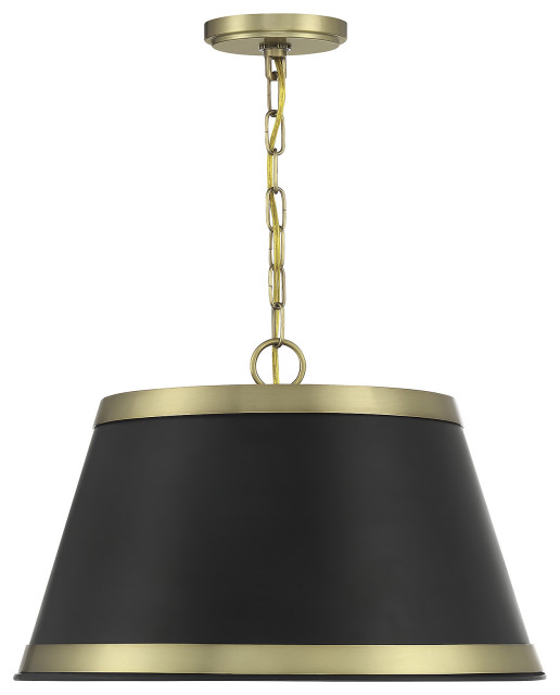 3-Light Pendant, Matte Black With Natural Brass - Transitional ...