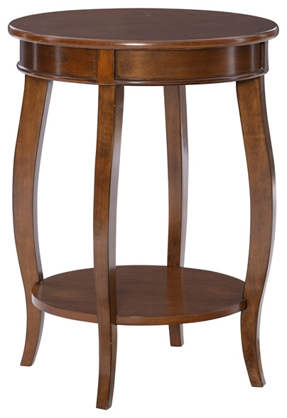 Linon Wren Round Wood End Table with Shelf in Hazelnut Brown