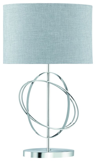 Rings Modern Table Lamp, Chrome Base With Grey Sliver Linen Fabric Shade