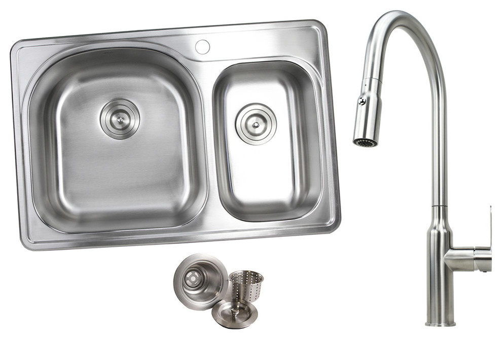 33 Topmount Stainless Steel 70 30 Double Bowl Kitchen Sink And