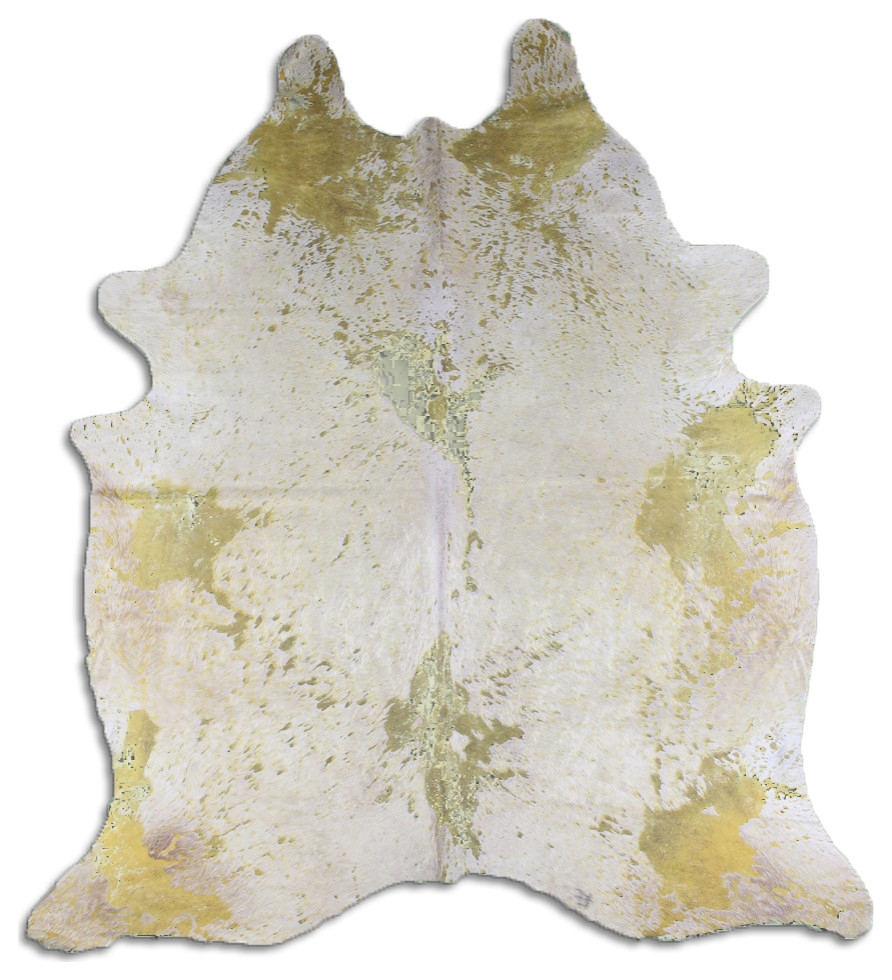 ACID WASHED HAIR ON Cowhide Rug DE DISTRESSED YELLOW, 5'x7' to 6'x8