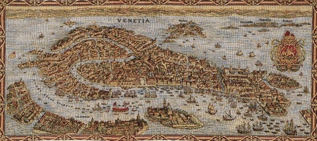 Ancient Map of Venice Horizontal, Wall Tapestry, 12"x28" - Traditional 