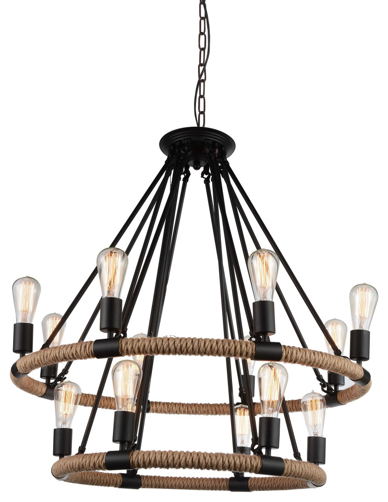 CWI LIGHTING 9671P33-14-101 14 Light Up Chandelier with Black finish