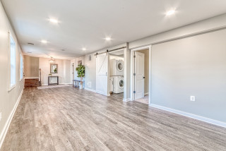75 Vinyl Floor Basement with a Wood Stove Ideas You'll Love - September,  2023 | Houzz