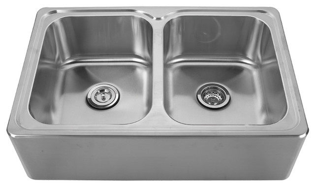 Noah's Collection Brushed Stainless Steel Double Bowl Drop-In Sink