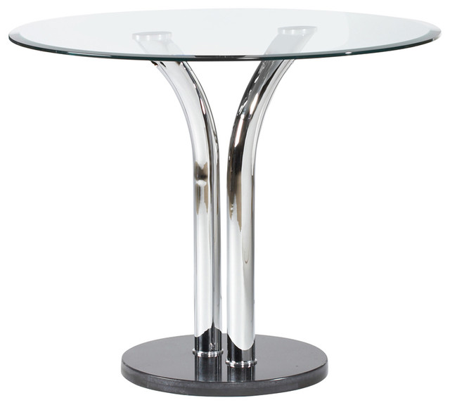 36" Round Clear Glass Top Bistro Table Contemporary Indoor Pub And