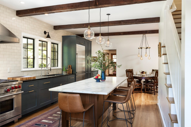 Subway backsplash tile to ceiling country-kitchen