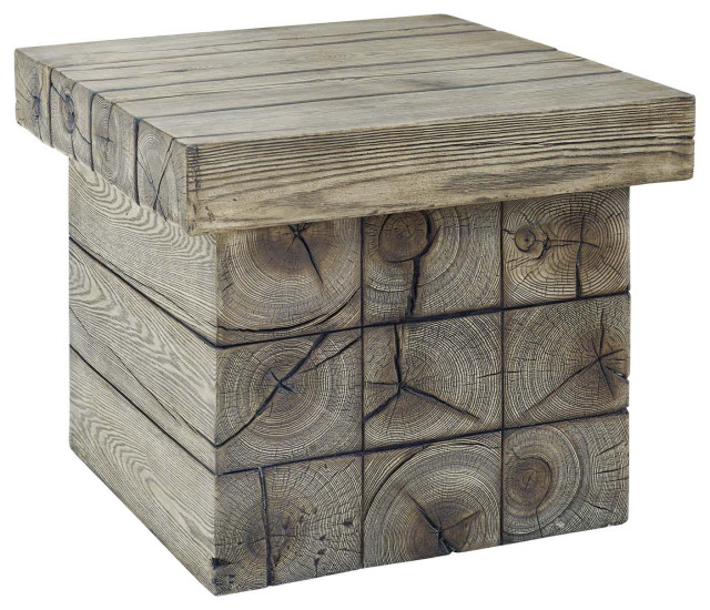 Manteo Rustic Coastal Outdoor Patio Side Table, Light Gray Rustic