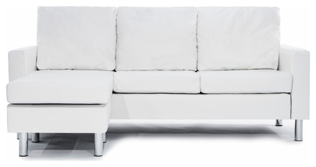 Modern Faux Leather Sectional Sofa, Small Space Configurable Couch, White