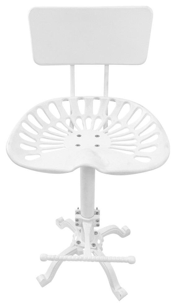 August Tractor Seat Stool With Back, White Industrial Bar Stools