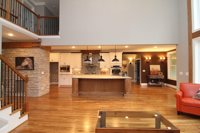 Open Two Story Great Room Rustic Living Raleigh