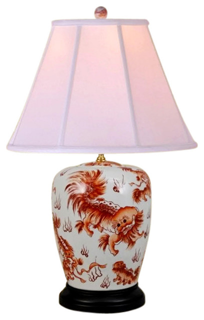 Orange And White Chinese Foo Dog Porcelain Table Lamp 25 5 Asian Orange And White Chinese Foo Dog Porcelain Table Lamp 25 5