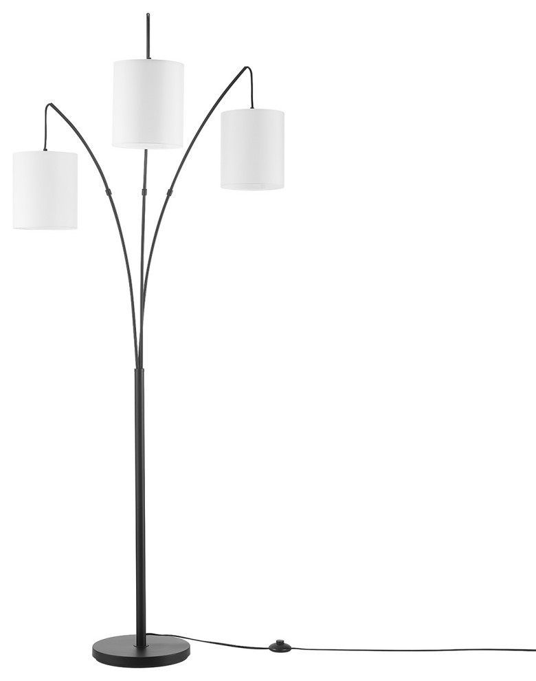 Benton 79" Matte Black 3Light Floor Lamp with White Linen Shade