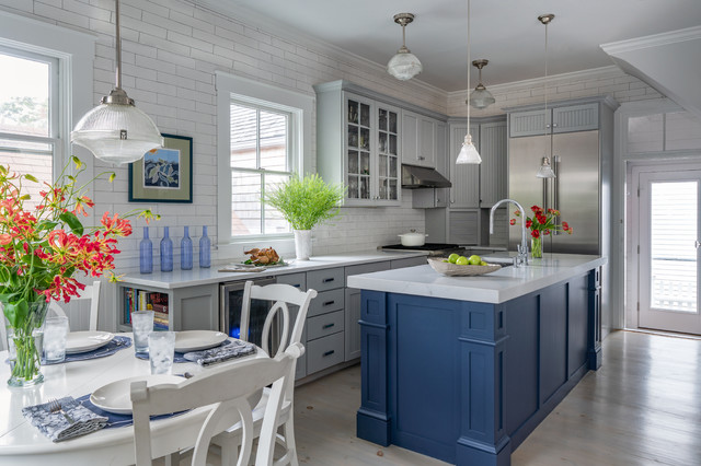 Gray, white and blue kitchen - Beach Style - Kitchen - Boston - by Shor ...