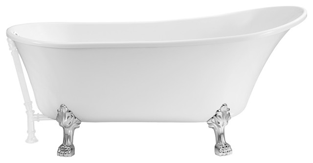 55" Streamline N343CH-WH Clawfoot Tub and Tray With External Drain