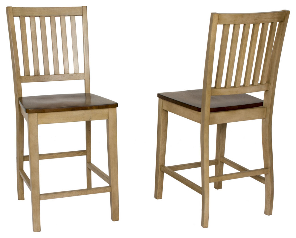 Slat Back Barstool Two Tone Light Brown Wood Counter Height Stool