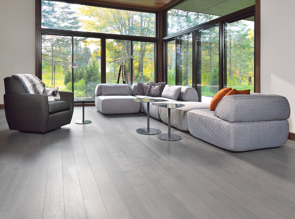 This is an example of a large traditional enclosed living room in DC Metro with white walls, porcelain flooring and grey floors.