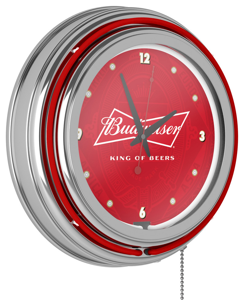 Budweiser Chrome Double Rung Neon Clock, Bow Tie Contemporary Wall