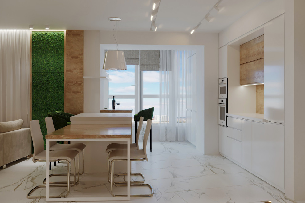 Светлые,минималистичные с сочными зелеными акцентами интерьеры