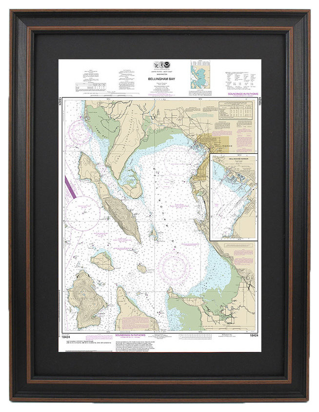 Framed Nautical Chart, Bellingham Bay, Bellingham Harbor Traditional