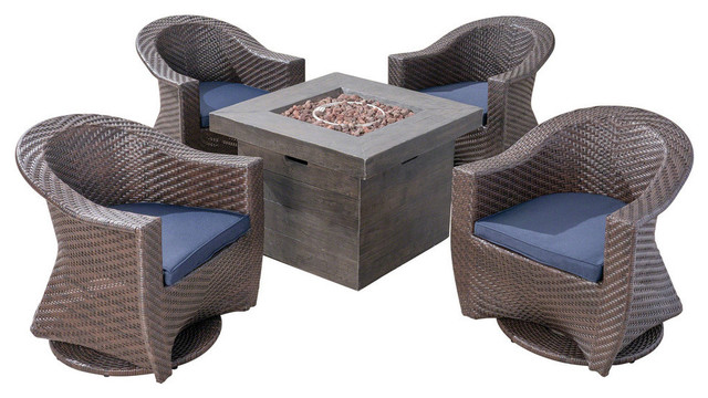 Gdf Studio 5 Piece Tabitha Outdoor 4 Seat Fire Pit Set With Wicker