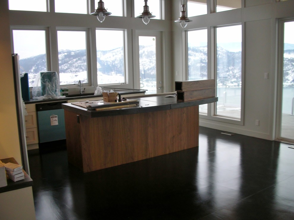 Modern Concrete Kitchen Countertops With Black Stained Concrete